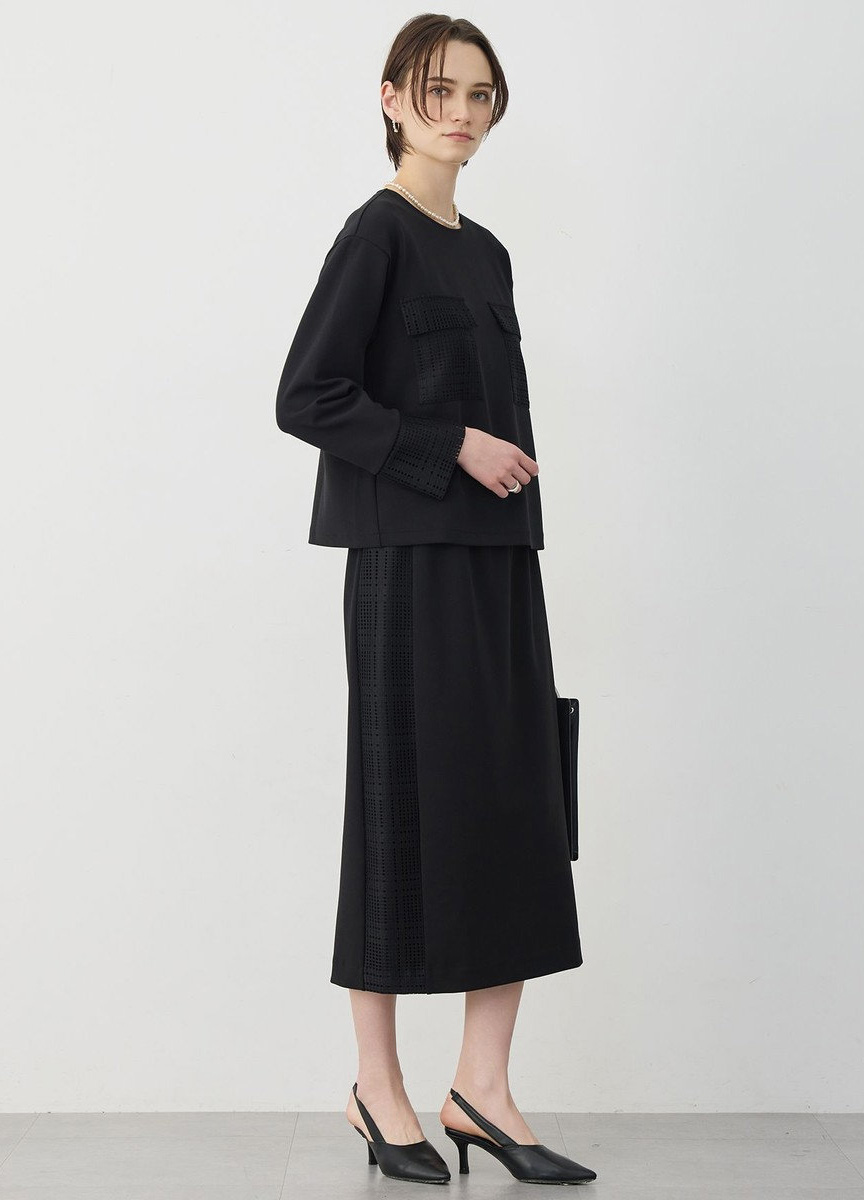 空蕾絲拼接直筒裙